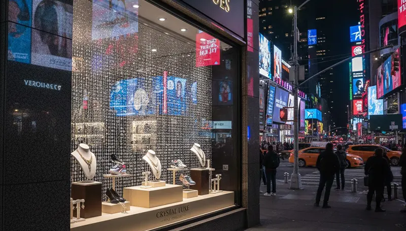 Üzletekbe, eladóterekbe kristályfüggöny dekoráció